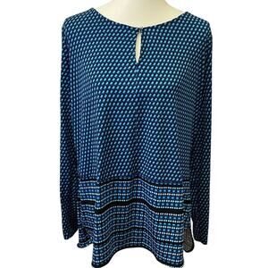 Dana Buchman XL Long Sleeve Polyester Blend Geometric Pattern Blouse Top